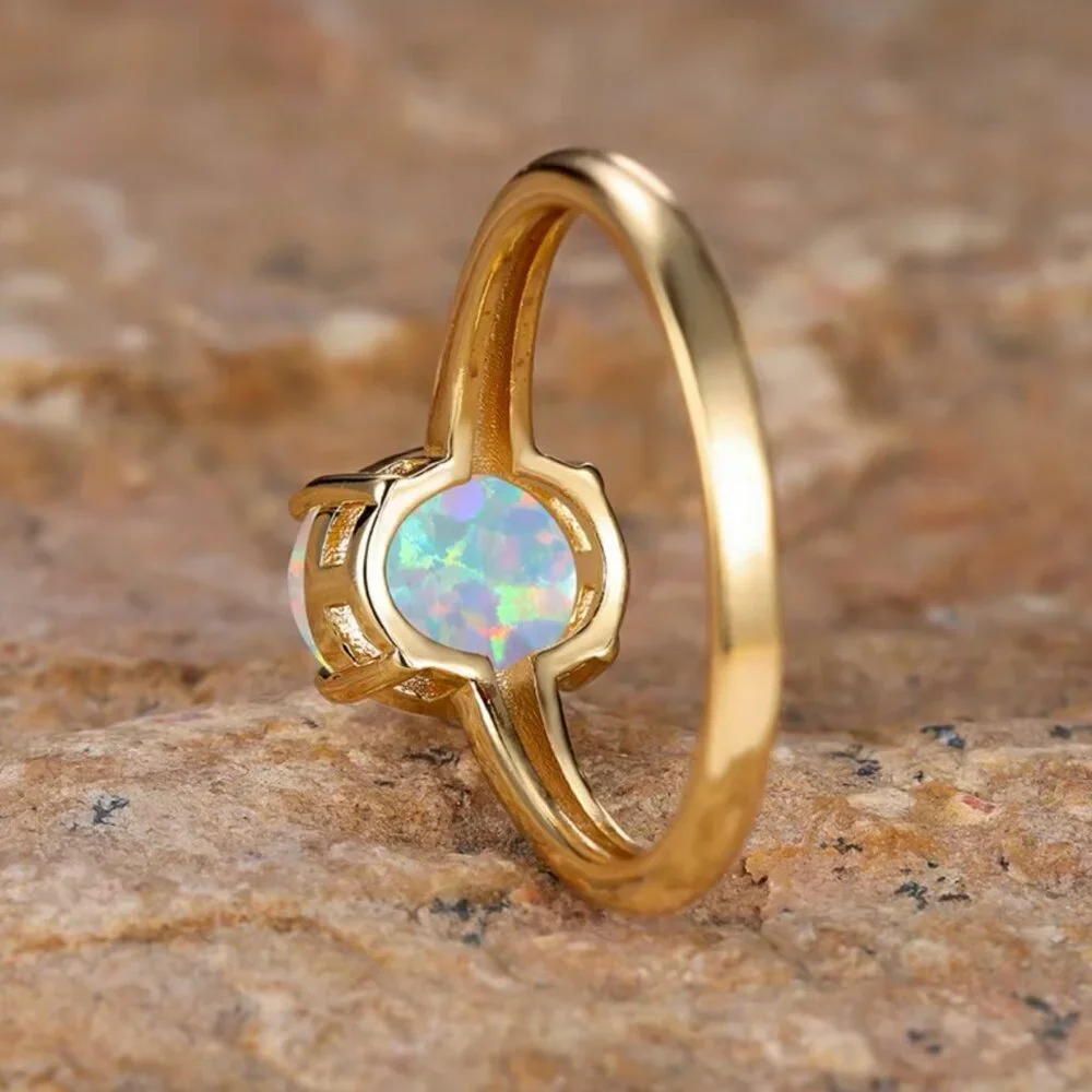 NEW 14k Gold White Opal Ring Band - Picture 6 of 7